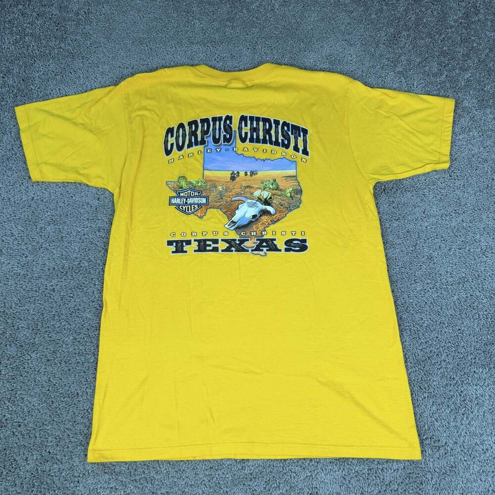 Vintage Harley-Davidson Shirt Mens Large Yellow Corpus Christi Texas Graphic